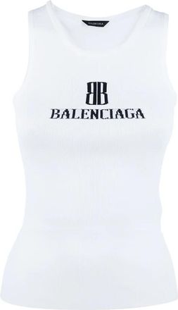 Balenciaga Nano BB Tank Top - Dames - Tops zonder mouwen - Wit - M - Polyester - Tops