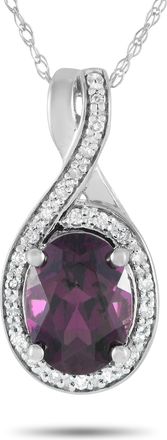 Luxury Bazaar 14K White Gold 0.11ct Diamond and Garnet Necklace PD4-16268WGA