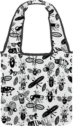 Generic Abstract Black Insects Reversible Canvas Shoulder Tote - Double-Sided Print, 12oz Cotton, 27cm Drop, Fold-Flat Bag for Travel, Shopping, Street Outing