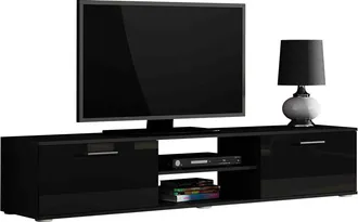Habitat et Jardin Habitat Et Jardin - Mueble Tv Tornola 101, Negro + Negro Brillante, N&uacute;mero De Puertas: 0, N&uacute;mero De Cajones: 0, 180x37x43cm