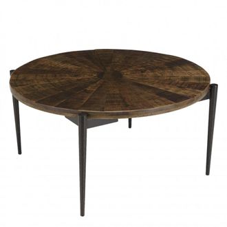 Macabane Mesa de centro redonda de madera reciclada con patas de metal D80
