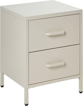 Beliani Bedside Table Beige Steel Nightstand Industrial Design 2 Drawers Bedroom Storage Furniture MALAVI