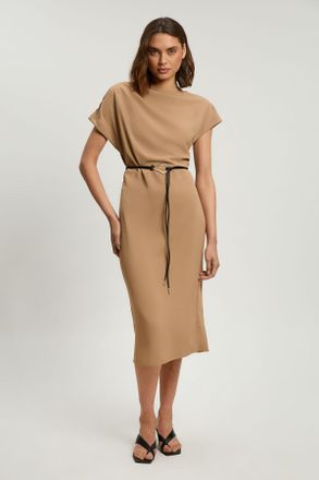 Karen Millen Womens Stretched Crepe Midi Dress - Tan Viscose - Size 12 UK