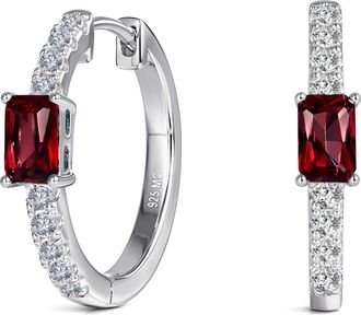 MAX + STONE 925 Sterling Silver Emerald Cut Round Gemstone Hoop Earrings with Cubic Zirconia