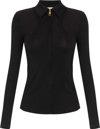 Elisabetta Franchi Tops, Dames, Zwart, M, Wol, Lichtgewicht Jersey Top Met Rits