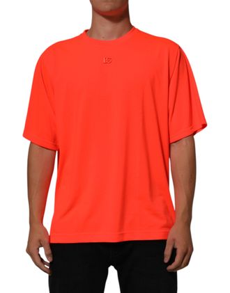 Dolce & Gabbana Neon Orange Polyester Men Crew Neck Mens T-shirt