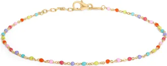 House of Brilliance 18K Yellow Gold Vermeil Rainbow Enamel Station Anklet