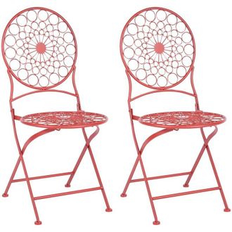 Beliani Beliani - Set di 2 sedie da bistrot da giardino pieghevoli in metallo stile provenzale rosso Scario