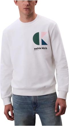 Calvin Klein Moderne LS Sweatshirt met Onderscheidend Ontwerp - Heren - Sweatshirts - Wit - M - Katoen - Hoodies & sweatvesten