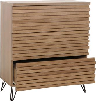 Hhg Nunca Usado] C&oacute;moda Hhg 449, Mueble Aparador Highboard, Dise&ntilde;o 3d 3 Cajones Mdf Metal 94x80x45cm, Naturaleza
