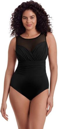 Longitude Scoopback Mesh Highneck One-Piece Swimsuit in Black at Nordstrom, Size 18