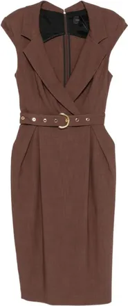 Pinko Light Brown V Neck Midi Dress