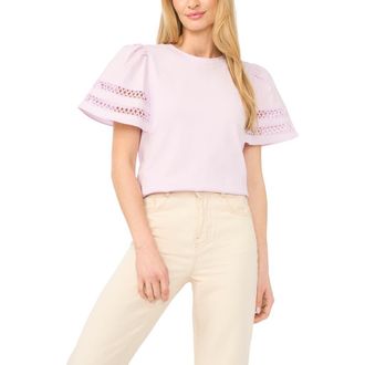 CeCe by Cynthia Steffe Embroidered Detail Short Sleeve Cotton Top in London Fog at Nordstrom, Size Xx-Large