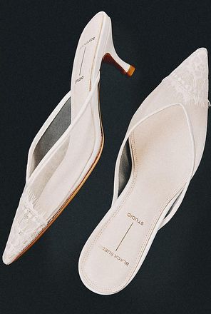 Black Suede Studio Clara Lace Kitten Heels