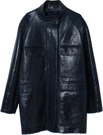 Fendi Enkelrijige jas - Dames - Leren en Su&egrave;de Jassen - Blauw - 2XS - Leer - Jassen