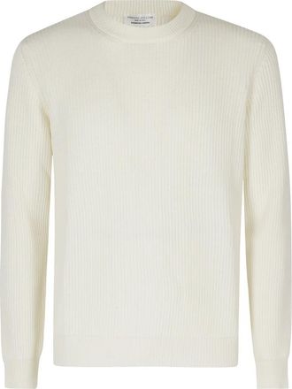 Roberto Collina Girocollo ML in Costa Lana Merino - Heren - Ronde hals truien - Wit - L - Wol - Truien & Vesten