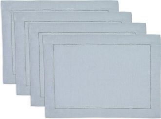 Solino Home Linen Placemats Set of 4, 14 x 19 Inch for Dining Table, Holiday and Everyday Table Decor - Classic Hemstitch in Dusty Blue at Nordstrom