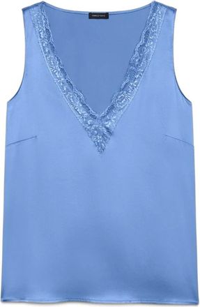 Fiorella Rubino Top met kant - Dames - Tops zonder mouwen - Blauw - 3XL - Satijn - Tops