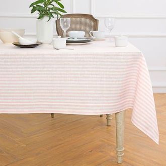 Solino Home Linen Tablecloth for Dining Table, Holiday and Everyday Dining Table Decor - Amalfi Stripe in Coral And White at Nordstrom, Size X-Small
