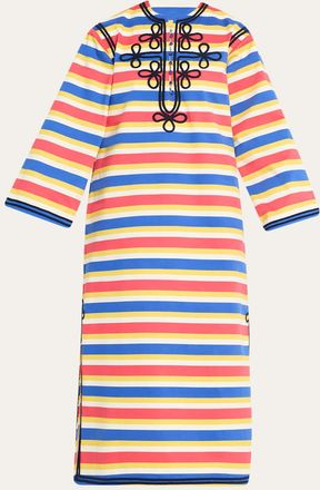 Rianna + Nina Embroidered Striped Cotton Maxi Dress