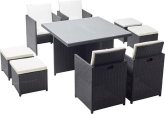 Concept Usine Salón de jardín encastrable 8 plazas de resina trenzada negro/blanc