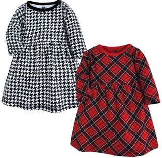 Hudson Baby Two-Piece Long-Sleeve Dresses Set in Black Red Plaid at Nordstrom, Size 12-18M