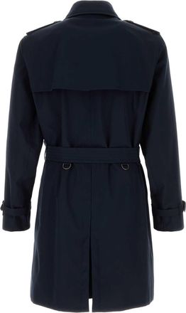 Burberry Mens Dark Blue Gabardine Heritage Kensington Trench Coat Coalblue