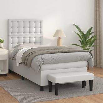 vidaXL Vidaxl - Cama Box Spring Con Colch&oacute;n Cuero Sint&eacute;tico Blanco 90x190 Cm