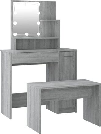 vidaXL Juego de tocador con led madera contrachapada gris Sonoma Vidaxl