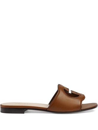 Gucci Brown GG Cut-out Leather Flat Sandals