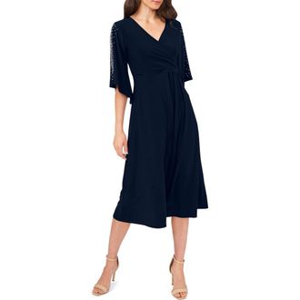 Chaus Faraj Embellished Faux Wrap Dress in Navy at Nordstrom, Size X-Large