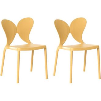 Beliani Conjunto De 2 Sillas De Jard&iacute;n De Pl&aacute;stico Material Sint&eacute;tico Para Interior Y Exterior Comedor Respaldo Tipo Mariposa Amarillo Larissa