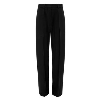 Victoria Beckham Zwarte hoge taille wijde broek - Dames - Straight fit broeken - Zwart - S - Wol - Broeken