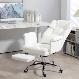 STILVORA Stilvora Poltrona Da Ufficio Ergonomica Regolabile Con Poggiapiedi E Schienale Reclinabile, In Similpelle, Bianco