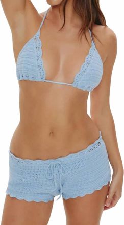 Frankies Bikinis Genevieve Crochet Bikini Bottom Boy Shorts In Blue Jay
