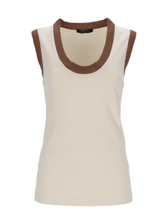 Fabiana Filippi Neutrals Ribbed Cotton Tank Top