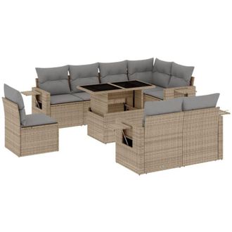 vidaXL Set De Sof&aacute;s De Jard&iacute;n 9 Pzas Con Cojines Rat&aacute;n Sint&eacute;tico Beige Vidaxl