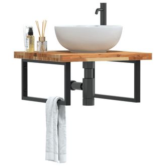 Berkfield Home Basin Shelf Wall Mounted Steel & Solid Wood Acacia in Brown