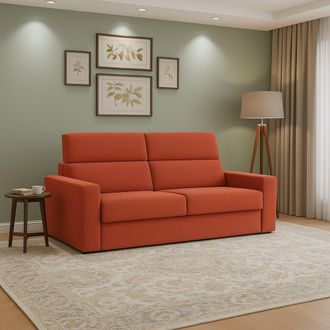Dmora Sof&aacute; Cama 2 Plazas None, Desenfundable, Con Almacenamiento Hecho En Italia, Apertura Abatible, 180x95 Cm Naranja
