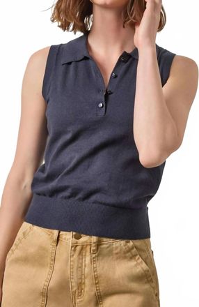 Lilla P Sleeveless Polo Sweater Tank Top In Navy