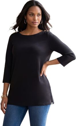 Jessica London Stretch Cotton Boatneck Tunic in Black at Nordstrom, Size 44