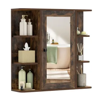Costway Costway Armadietto Bagno A Parete Con Specchio Mobile Da Bagno Sospeso A Muro Mobiletto A Parete Con Specchio Trasparente Mobiletto Pensile Specchiera