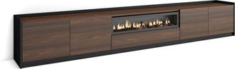 Skraut Home Skraut Home - Mueble Tv, Televisi&oacute;n, 310x37x50cm, Para Tv Hasta 80, Chimenea El&eacute;ctrica, Roble Oscuro Y Negro