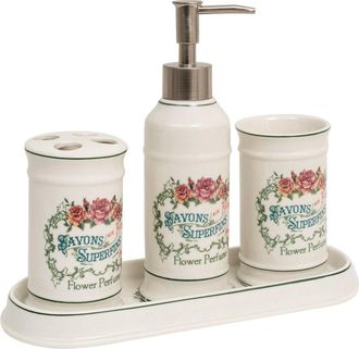 Biscottini International Biscottini - Juego De Lavabo Para Ba&ntilde;o De 4 Piezas En Cer&aacute;mica Porta Jab&oacute;n L&iacute;quido Porta Cepillo De Dientes Bandeja De Accesorios Y Objetos