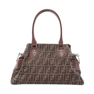 Fendi Pre-owned Handbags, female, Brown, Size: ONE SIZE Pre-owned Etnico Zucca Canvas Leather Tote Bag