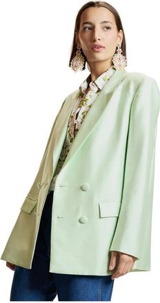 Cynthia Rowley Silk Wool Double Breasted Blazer - Dames - Blazers - Groen - L - Wol - Jassen