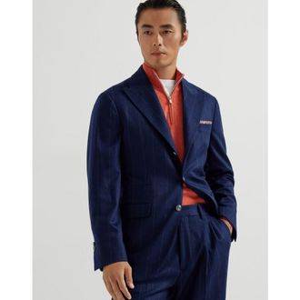 Brunello Cucinelli Mens Colorful Blue Wool Pinstripe Blazer, Size 50