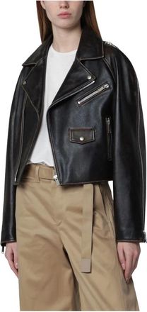 Halfboy Chiodo Crop Jacket - Dames - Leren en Su&egrave;de Jassen - Bruin - S - Leer - Jassen