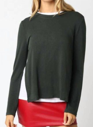 Olivaceous Double Layer Long Sleeve Top In Hunter Green