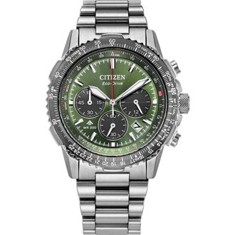 Citizen Promaster Navihawk Eco-Drive Chronograph Bracelet Watch, 40mm in Silver-Tone/green at Nordstrom